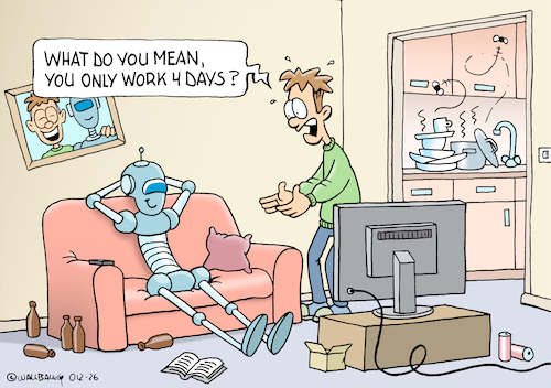 Cartoon: Gen Z will be surprised (medium) by Rovey tagged robot,humanoid,household,helper,four,day,workweek,working,hours,work,schedule,world,housework,gen,generation,future,ai,artificial,intelligence,home,technology,robotics,chaos,mess,surprise,cartoon,illustration,drawing,handmade,noai,hand,drawn,robot,humanoid,household,helper,four,day,workweek,working,hours,work,schedule,world,housework,gen,generation,future,ai,artificial,intelligence,home,technology,robotics,chaos,mess,surprise,cartoon,illustration,drawing,handmade,noai,hand,drawn