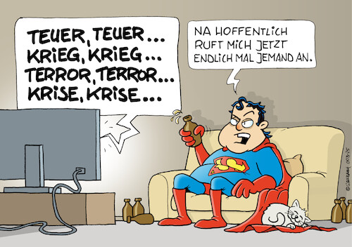 Cartoon: Wo bleibt Superman? (medium) by Rovey tagged superman,actionheld,held,hero,comicfigur,not,krise,katastrophe,krieg,terror,inflation,weltlage,sos,alarm,hilfe,helfen,rettung,retter,sofa,fett,diabetes,ungesund,fettleibigkeit,dick,faul,unfähigkeit,cartoon,illustration,superman,actionheld,held,hero,comicfigur,not,krise,katastrophe,krieg,terror,inflation,weltlage,sos,alarm,hilfe,helfen,rettung,retter,sofa,fett,diabetes,ungesund,fettleibigkeit,dick,faul,unfähigkeit,cartoon,illustration