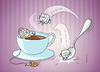 Cartoon: tea with sugar (small) by Rovey tagged tee,zucker,tasse,löffel,springen,teebeutel,getränk,entspannung,gemütlichkeit,dampfbad,spaß,wellness,tea,sugar,cup,spoon,drink,relax,steambath,jump,moment,augenblick