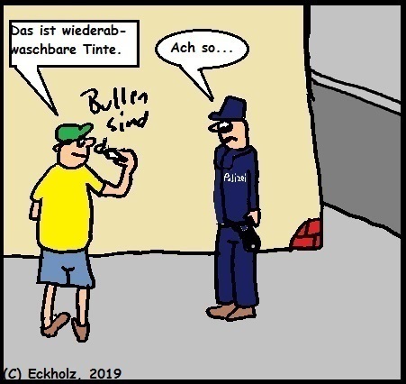 Cartoon: Ach so... (medium) by Kritzelklops tagged wandschmierei,polizist,junge,bengel,gesellschaft,frechheit,unverschämtheit,sachbeschädigung