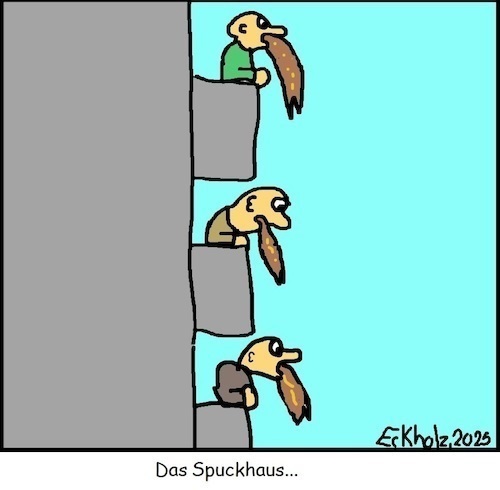 Cartoon: Das Spuckhaus... (medium) by Kritzelklops tagged spuckhaus,spucken,kotzen,erbrechen,wortspiel,sprache