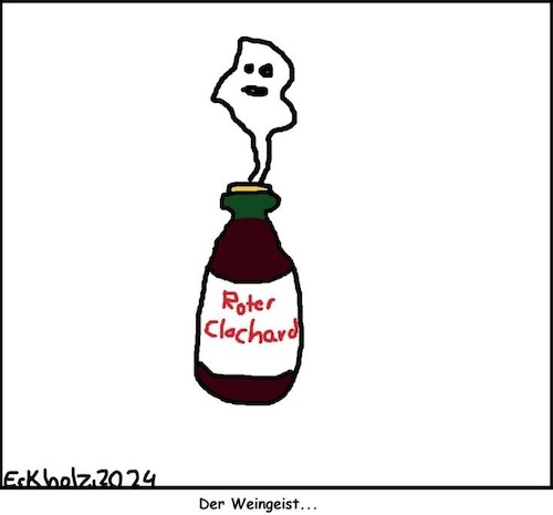 Cartoon: Der Weingeist... (medium) by Kritzelklops tagged allegorie,sinnbild,weingeist,geist,wein,spiritus,alkohol,traube