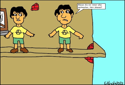 Cartoon: Herr Stenzel... (medium) by Kritzelklops tagged stalking,nachahmung,homosexualität,horror,männer,verfolgung,verfolgungswahn,gesellschaft,suizid,selbstmord