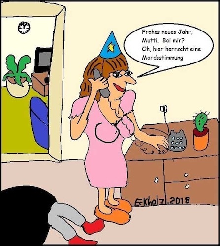 Cartoon: Mordsstimmung... (medium) by Kritzelklops tagged mordsstimmung,mord,ehe,gewalt,frau,mann,totschlag,delikt,anruf,neujahr,silvester