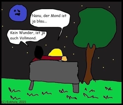Cartoon: Vollmond... (medium) by Kritzelklops tagged blau,vollmond,mond,nacht,nachtwanderung,liebe,mann,frau,romantik,nachtspaziergang,universum,alkohol