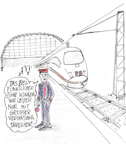 Cartoon: Pünktliche Züge verspätet (medium) by Don-al-dente tagged deutsche,bahn,deutschland,verkehrsminister,schnieder,pünklichkeit,unterfinanzierung