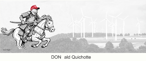 Cartoon: Donald against windmills (medium) by Suse Ziegler tagged trump,ecology,windmills,energy