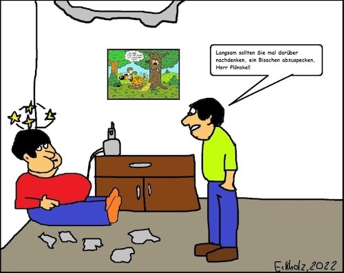 Cartoon: Herr Plönske... (medium) by Stiftquäler78 tagged plönske,männer,gesellschaft,übergewicht,fettleibigkeit,adipositas,dick,deckendurchbruch,schwergewicht,gesundheit