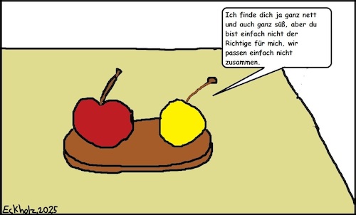 Cartoon: Absage... (medium) by Sachsenbirne tagged apfel,marille,anmache,absage,flirt,balz