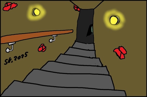 Cartoon: Keller des Grauens... (medium) by SveKru tagged keller,treppengang,abwärts,grusel,schauder,dämon,horror,angst,unbehagen