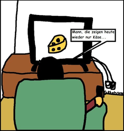 Cartoon: Käse im Fernsehen... (medium) by Moppel tagged käse,tv,fernsehen,rundfunk,kulturverfall,gesellschaft,freizeit,mann,volksverblödung