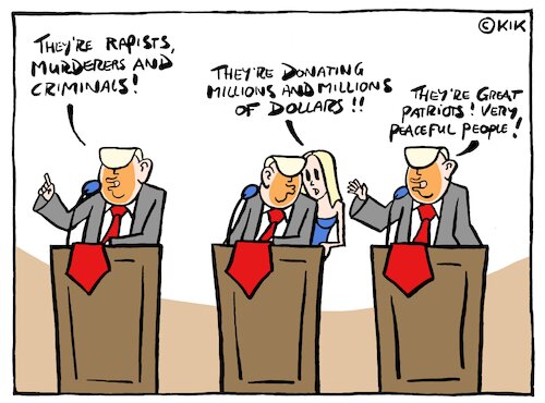 Cartoon: Trump the corrupt (medium) by Kik tagged corruption,corrupt,trump,donaldtrump,usa,unitedstatesofamerica,america,us,money,dollar