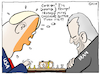 Cartoon: USA vs Iran (small) by Kik tagged chess,trump,usa,iran,washington,teheran,negotiations,checkers,strategy