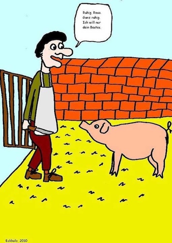 Cartoon: Nur das Beste... (medium) by Mr Speck tagged hunger,ladwirtschaft,tierhaltung,schwein,mann,viehzucht,schlachten,ernährung,gesellschaft