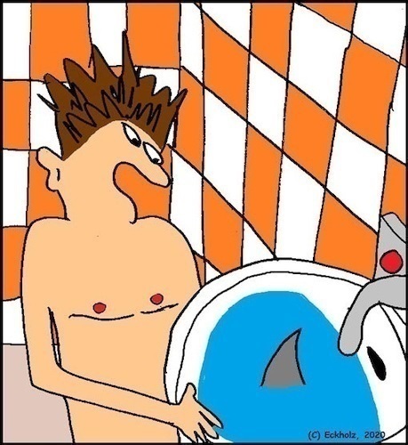 Cartoon: Ohne Worte (medium) by Mr Speck tagged hai,waschbecken,horror,mann,nackt
