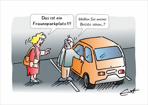 Cartoon: Frauenparkplatz (medium) by Bernd Eisert tagged auto,parkplatz,gendern,frauenparkplatz,kritik,brüste,auto,parkplatz,gendern,frauenparkplatz,kritik,brüste