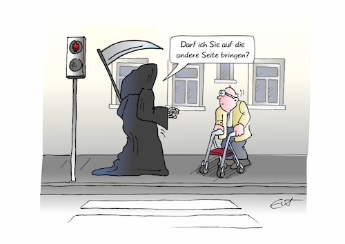 Cartoon: Hilfsbereiter Tod (medium) by Bernd Eisert tagged straße,tod,übergang,alter,mann,angebot,hilfe,straße,tod,übergang,alter,mann,angebot,hilfe