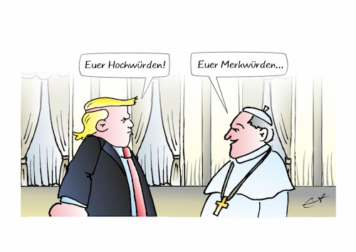 Cartoon: Hochwürden (medium) by Bernd Eisert tagged trump,papst,kritik,politik,religion,trump,papst,kritik,politik,religion