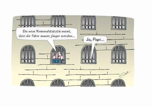 Cartoon: Junge Straftäter (medium) by Bernd Eisert tagged gefängnis,täter,kind,vater,kriminalstatistik,gefängnis,täter,kind,vater,kriminalstatistik
