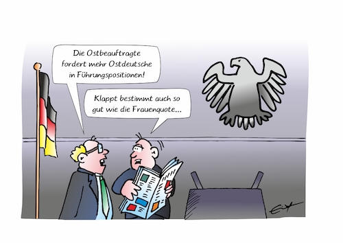 Cartoon: Ostbeauftragte (medium) by Bernd Eisert tagged ostbeauftragte,ostdeutsche,führungspositionen,frauenquote,wunsch,einheit,ostbeauftragte,ostdeutsche,führungspositionen,frauenquote,wunsch,einheit