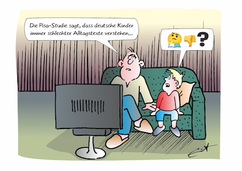 Cartoon: Pisa (medium) by Bernd Eisert tagged vater,sohn,tv,pisa,deutschland,leseschwäche,ursache,verschlechterung,bildung,schule,handy,vater,sohn,tv,pisa,deutschland,leseschwäche,ursache,verschlechterung,bildung,schule,handy