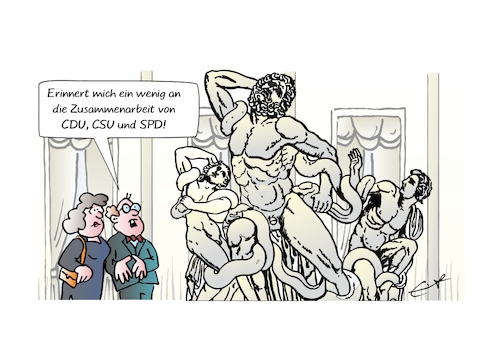 Cartoon: Regierungsarbeit (medium) by Bernd Eisert tagged laokoon,betrachter,regierung,zusammenarbeit,parteien,laokoon,betrachter,regierung,zusammenarbeit,parteien