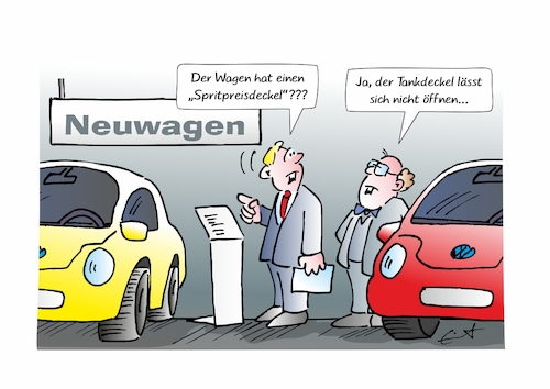 Cartoon: Spritpreisdeckel (medium) by Bernd Eisert tagged sprit,preis,spritpreisdeckel,wucher,sparen,auto,wagen,verkäufer,lösung,sprit,preis,spritpreisdeckel,wucher,sparen,auto,wagen,verkäufer,lösung
