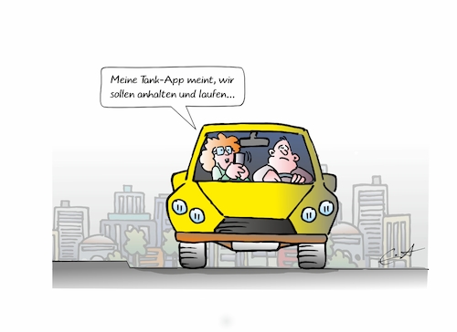 Cartoon: Tank-App (medium) by Bernd Eisert tagged digital,app,auto,vorschlag,tanken,laufen,kosten,benzin,preis,digital,app,auto,vorschlag,tanken,laufen,kosten,benzin,preis