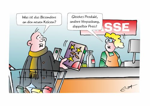 Cartoon: Teurer Spaß (medium) by Bernd Eisert tagged kasse,produkt,teuer,verpackung,täuschung,bezahlen,kasse,produkt,teuer,verpackung,täuschung,bezahlen