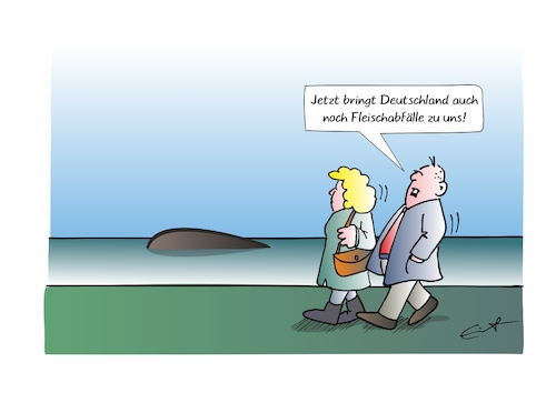 Cartoon: Timmy ade (medium) by Bernd Eisert tagged wal,drama,deutschland,dänemark,hype,entsorgung,abfall,wal,drama,deutschland,dänemark,hype,entsorgung,abfall