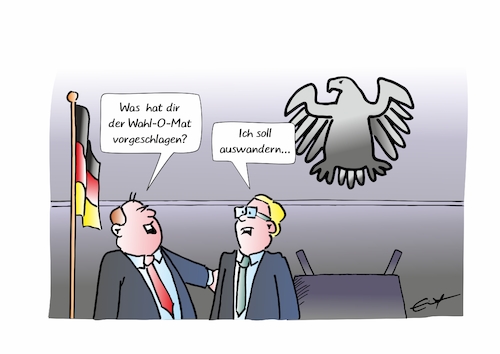 Cartoon: Wahlhilfe (medium) by Bernd Eisert tagged wahlomat,politiker,wahlen,bundestag,auswanderung,vorschlag,wahlomat,politiker,wahlen,bundestag,auswanderung,vorschlag