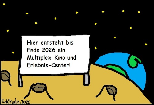 Cartoon: Bauprojekt... (medium) by Kritzelspacko78 tagged bauprojekt,hinweisschild,mond,baustelle