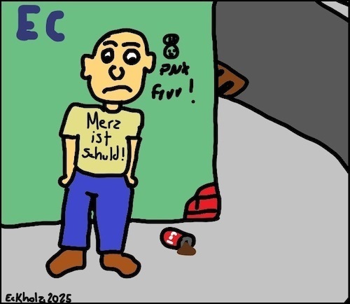 Cartoon: Merz ist Schuld... (medium) by Kritzelspacko78 tagged merz,schuld,gesellschaft,politik,bundesregierung,frust,verzweiflung,armut,tshirt