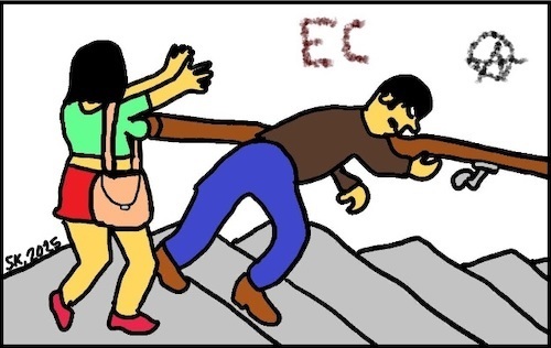 Cartoon: Psycho-Mädchen (medium) by Kritzelspacko78 tagged mädchen,frau,attacke,angriff,stossen,schubsen,abgang,treppe,hinterhalt,tücke,heimtücke,delikt,straftat