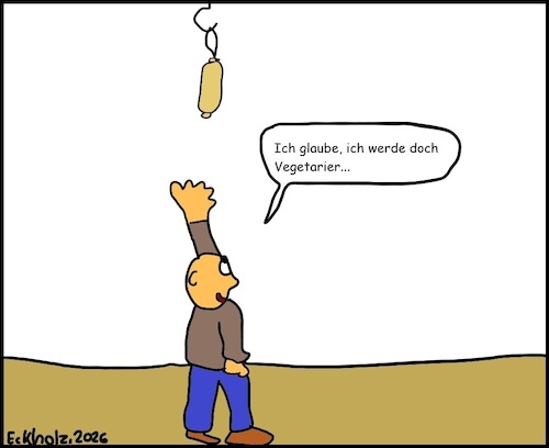 Cartoon: Unerreichbarkeit... (medium) by Klops tagged unerreichbarkeit,wurst,hoch,strecken,resignation,aufgeben,mann,gesellschaft