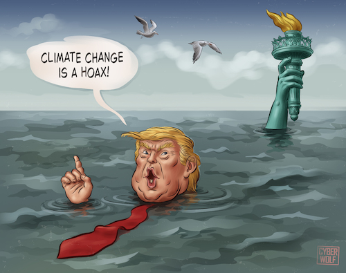 Cartoon: Climate change is a hoax! (medium) by Cyberwolf tagged climate,change,global,warming,denial,environment,flooding,sea,level,rise,crisis,trump,liberty,statue