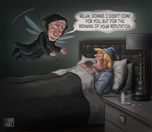 Cartoon: Reputation Killer (medium) by Cyberwolf tagged trump,epstein,cartoon,reputation,grim,reaper,scandal