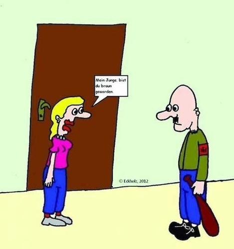 Cartoon: Braun... (medium) by Kritzelpsycho tagged braun,nazi,fascho,mutter,sohn,mann,frau,gesellschaft,jugend,erziehung,rechtsextremismus