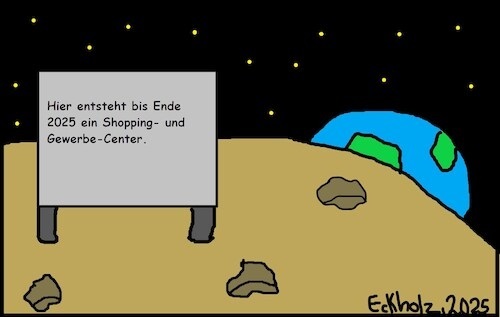 Cartoon: Schild... (medium) by Kritzelpsycho tagged schild,bauprojekt,mond