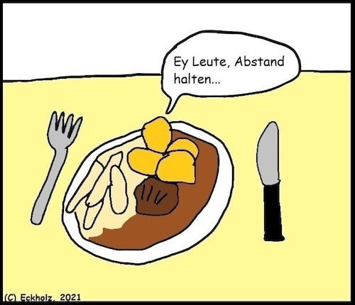 Cartoon: Abstand halten... (medium) by Pummel tagged essen,abstand,benimm,benehmen,anstand,gesellschaft,pandemie,gesundheit,hygiene