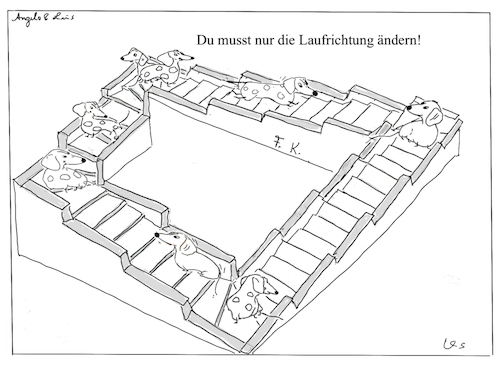 Cartoon: Franz K trifft MC Escher (medium) by ChrisHolt tagged entscheidungen,kreise,politik