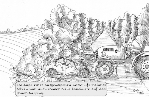 Cartoon: Bauernapping (medium) by Kay Weber tagged lifestyle,schlafen,powernapping,bauer,landwirt,unfall,landwirtschaft,traktor