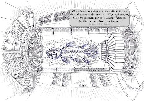 Cartoon: Quantenflosser (medium) by Kay Weber tagged quanten,physik,subatomar,cern,beschleuniger,atom,forschung,wissenschaft,flossen,quastenflosser,urzeit,tiere