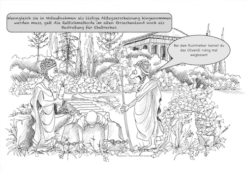 Cartoon: Rettichmethode (medium) by Kay Weber tagged notaufnahme,fremdkörper,strafe,folter,ehebrecher,betrug,betrogene,sexualität,sexspiele,altertum,mythologie,antike