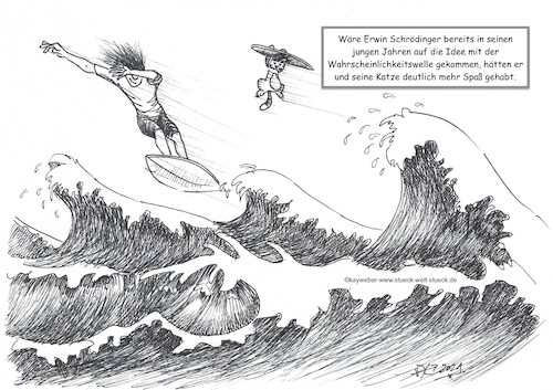 Cartoon: Schrödinger (medium) by Kay Weber tagged schrödinger,schrödingers,katze,physik,quantenphysik,wahrscheinlichkeit,wahrscheinlichkeitswelle,welle,meer,wind,surfen,segeln,schwimmen,wellengang,seegang,urlaub,strand