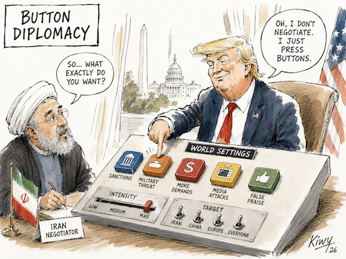 Cartoon: Button Diplomacy (medium) by fkiwy tagged donald,trump,diplomacy
