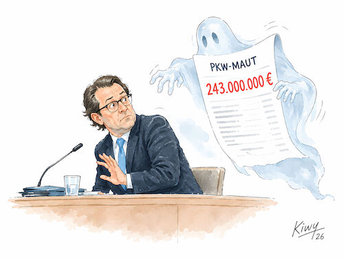 Cartoon: Die Heimsuchung (medium) by Kiwy Cartoons tagged scheuer,pkw,maut,steuergeld,verschwendung,scheuer,pkw,maut,steuergeld,verschwendung