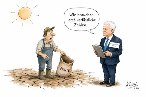 Cartoon: Erntebilanz (medium) by fkiwy tagged deutschland,dürre,landwirtschaft,bauern,ernte,alois,rainer,klima,klimawandel,hitze,niedersachsen,winterweizen,raps,landwirtschaftsminister,deutschland,dürre,landwirtschaft,bauern,ernte,alois,rainer,klima,klimawandel,hitze,niedersachsen,winterweizen,raps,landwirtschaftsminister