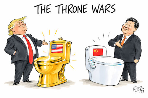 Cartoon: Superpower Competition (medium) by Frank Kiwy tagged trump,xi,jinping,usa,china,toilettenstreit,supermächte,diplomatie,trump,xi,jinping,usa,china,toilettenstreit,supermächte,diplomatie