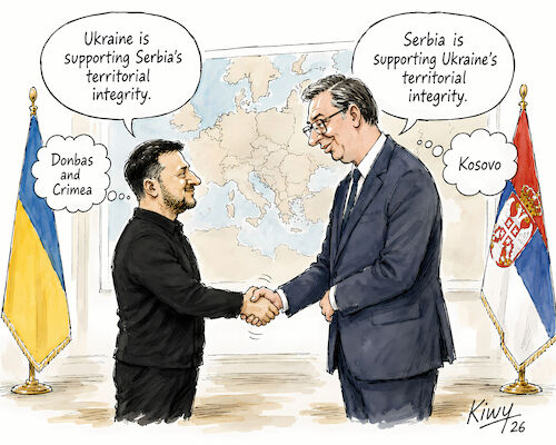 Cartoon: Territorial Integrity (medium) by fkiwy tagged zelenskyy,vucic,ukraine,serbia,kosovo,donbas,crimea,territorial,integrity,war,zelenskyy,vucic,ukraine,serbia,kosovo,donbas,crimea,territorial,integrity,war